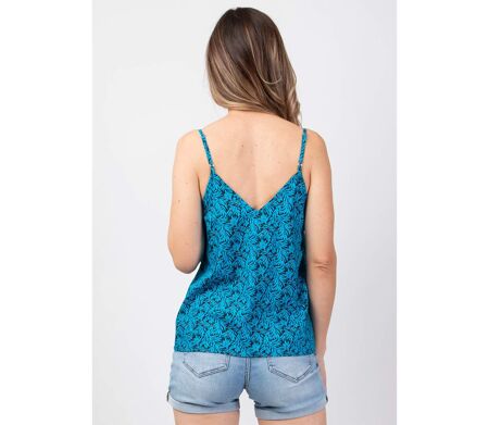 Top court casual femme AMORE imprimé noir et bleu Coton Du Monde