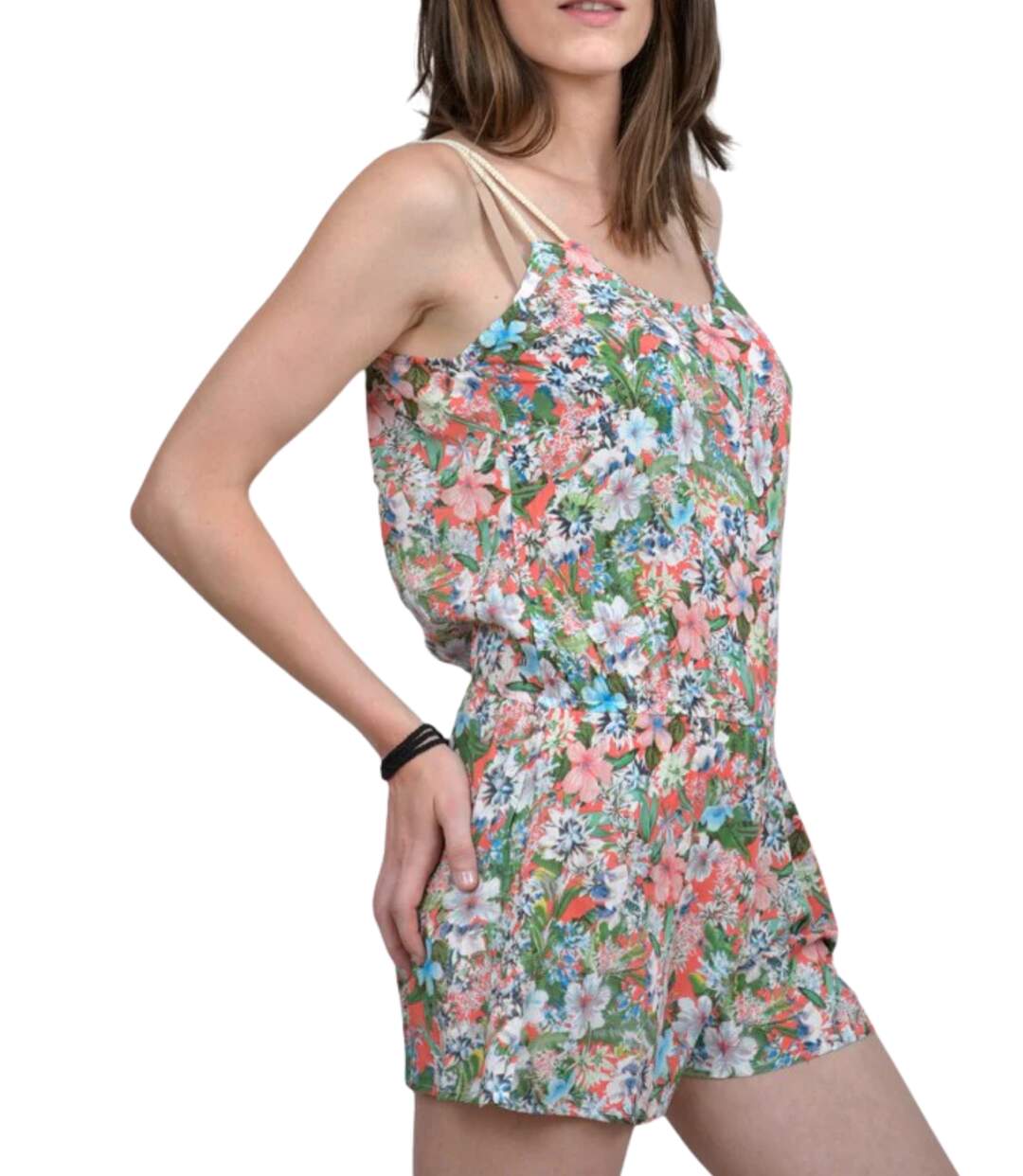 Combishort femme fleuri à  bretelles rose - style féminin et estival-3