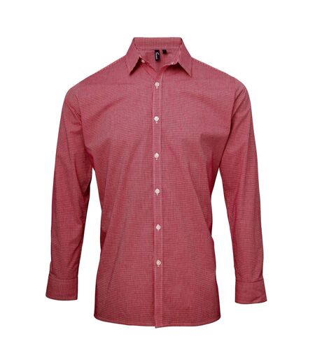 Premier Mens Microcheck Long Sleeve Shirt (Red/White)