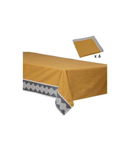 Nappe & 6 Serviettes de Table Inuits Dreams 150x250cm Ocre