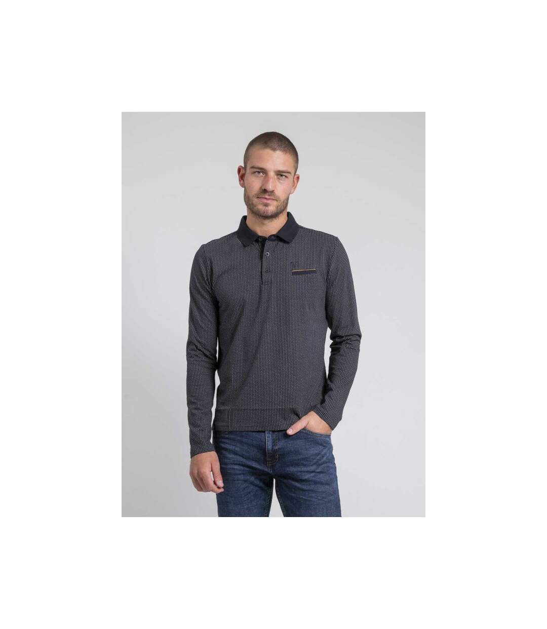 Polo manches longues motifs pur coton POXERO-1