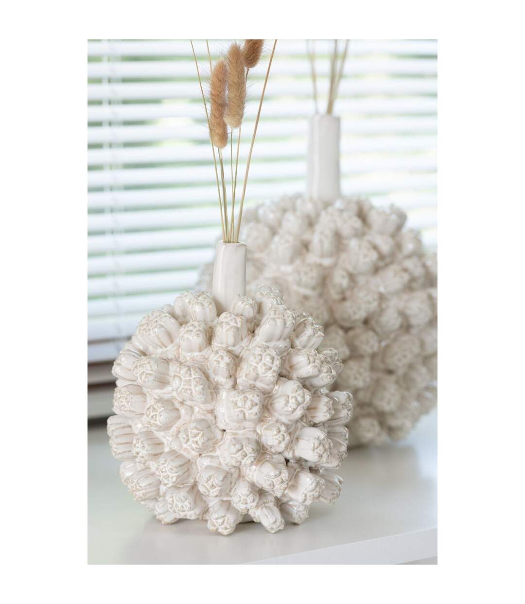 Vase Déco en Grès Saki 30cm Blanc-3