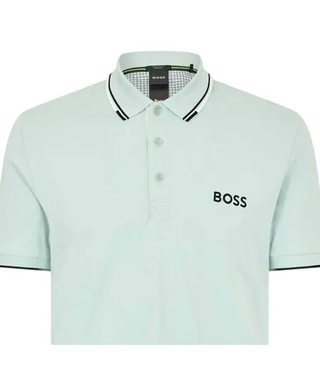 Mens Paddy Pro Cotton Pique Polo Shirt Turquoise Green Boss