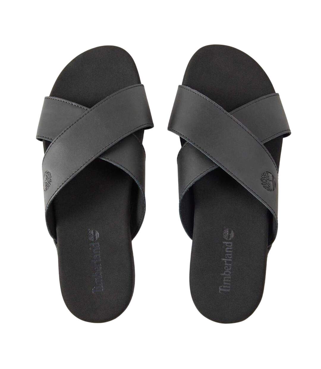 Mens Seaton Bay Cross Strap Leather Slides Jet Black Timberland-3