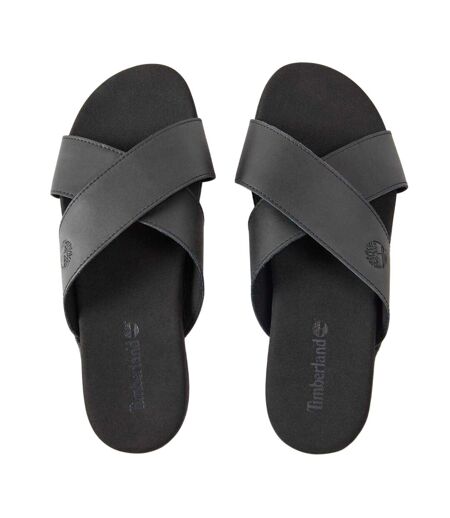 Mens Seaton Bay Cross Strap Leather Slides Jet Black Timberland