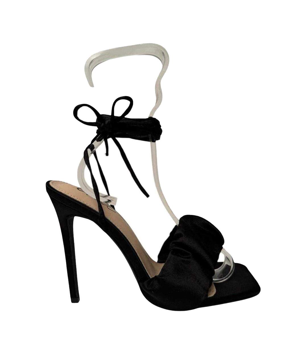 Womens/ladies Leather Stiletto Heel Sandals Black Chic-3