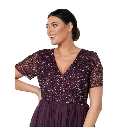 Robe Mi-longue Motif/style Paillette Femme Rouge Rose Deluxe