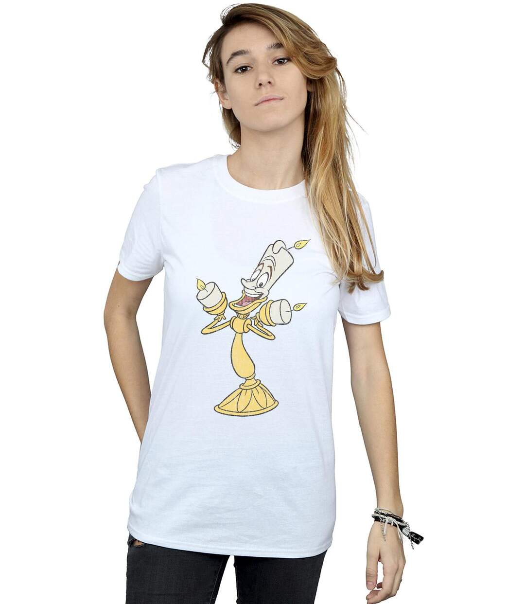 Disney - T-shirt BEAUTY AND THE BEAST LUMIERE DISTRESSED - Femme (Blanc) - UTBI17411-2