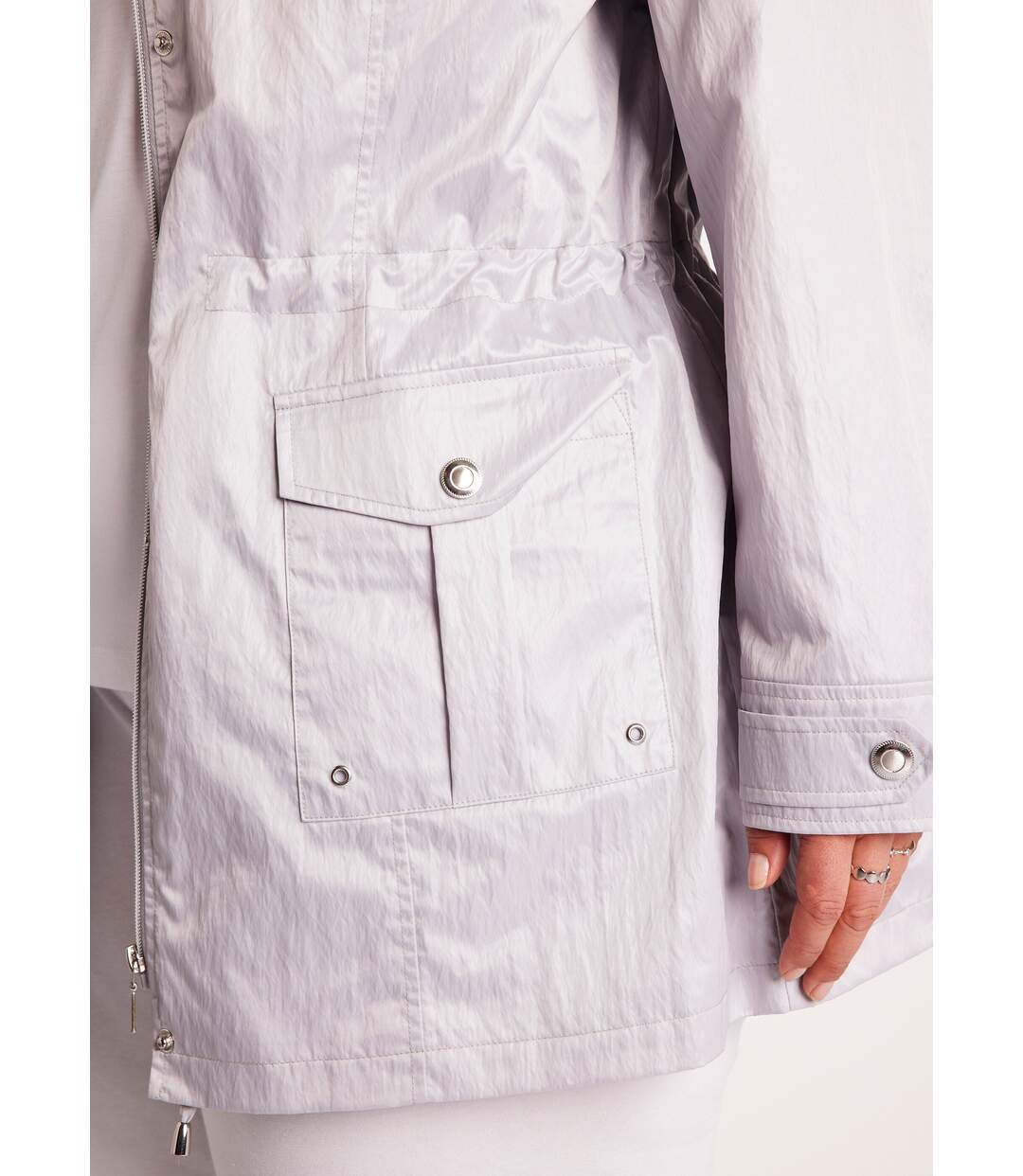 Parka zippée pressionnée, effet satiné-4