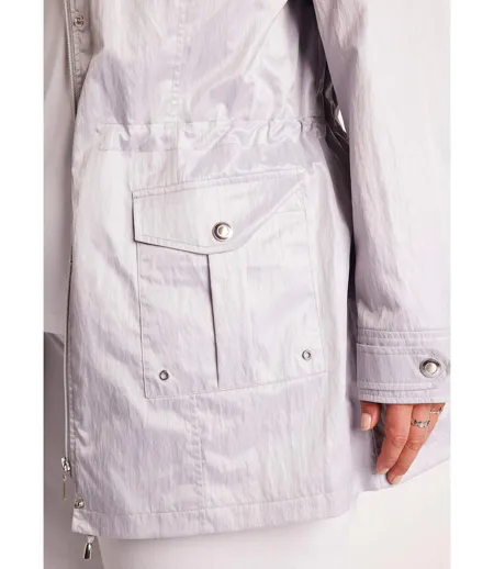 Parka zippée pressionnée, effet satiné