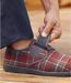 Men's Sherpa-Lined Checked Slippers - Red 