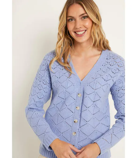 Gilet court ajouré col V boutonné uni