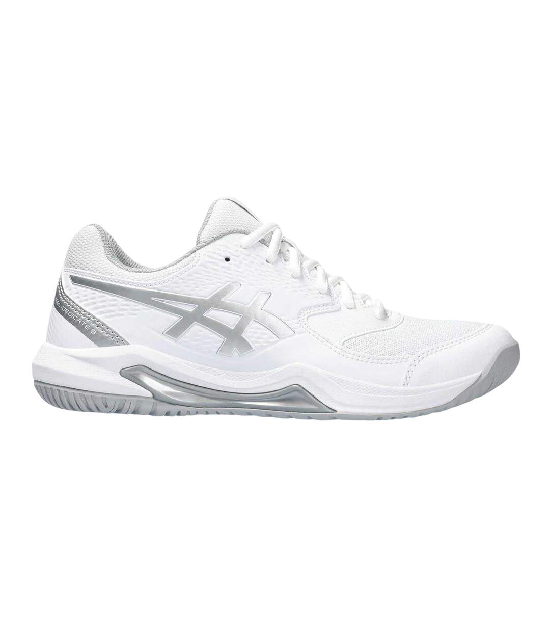 Womens/ladies Gel Dedicate 8 Tennis Shoes White Silver Asics-1