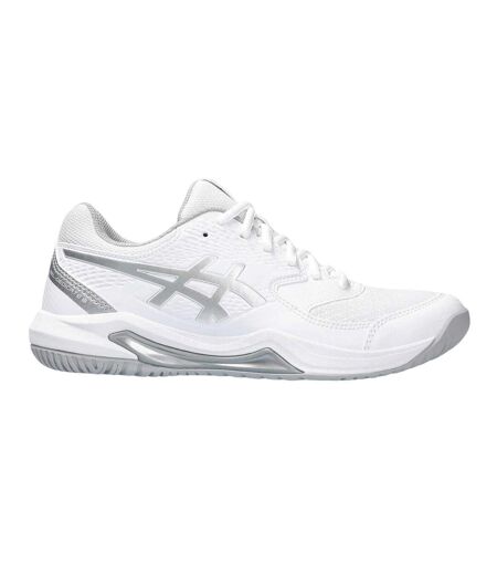 Womens/ladies Gel Dedicate 8 Tennis Shoes White Silver Asics