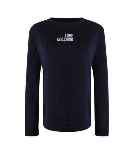 Womens/ladies Small Logo Long-sleeved T-shirt Navy White Love Moschino