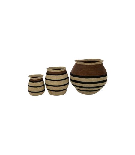 Lot de 3 Cache-Pots Paniers Rayures Herbes Marines 58cm Marron
