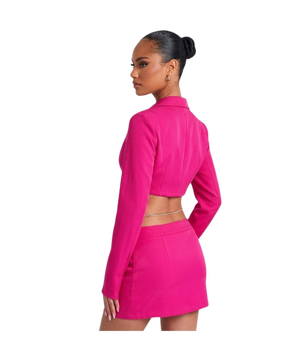 Womens/ladies Chain Detail Cropped Blazer Pink Missy Empire-2