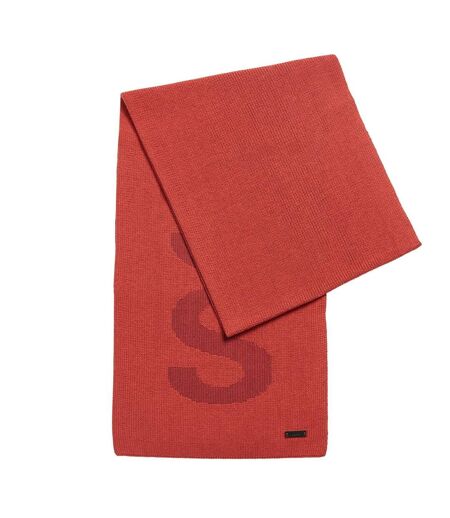 Logo Cotton Blend Structured Scarf One Size Red Boss
