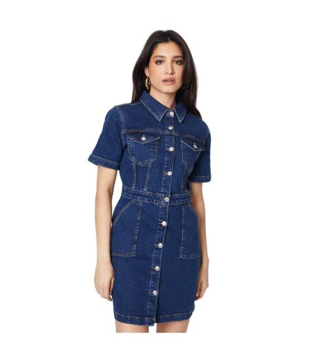 Womens/ladies Denim Short-sleeved Mini Dress Indigo Dorothy Perkins
