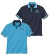Pack of 2 Men's Piqué Polo Shirts - Navy Turquoise Atlas For Men