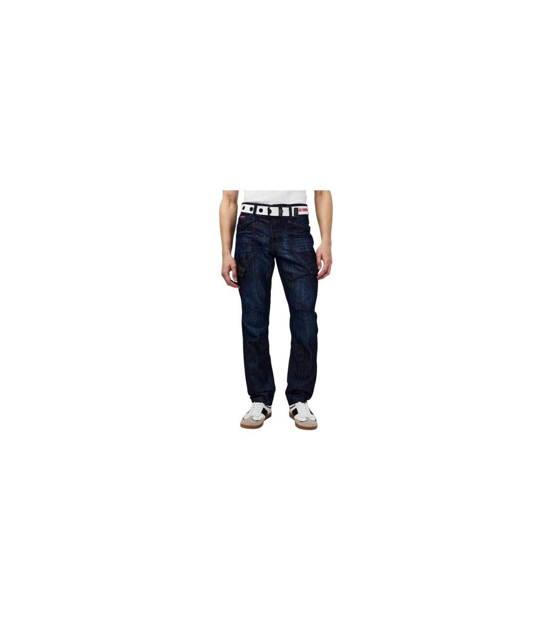 Mens Belted Cargo Jeans Dark Wash Lee Cooper-1