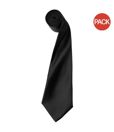 Premier Mens Plain Satin Tie (Narrow Blade) (Pack of 2) (Black) (One Size) - UTRW6934