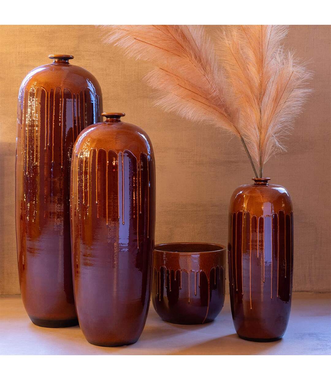Vase en Terre Cuite Lee Terra 55cm Marron & Orange-5