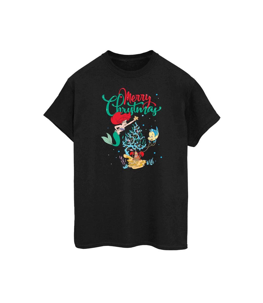 Disney Femme/Les femmes Princesse Ariel Merry Christmas - T-shirt en coton pour homme (Noir) - UTBI51890-1