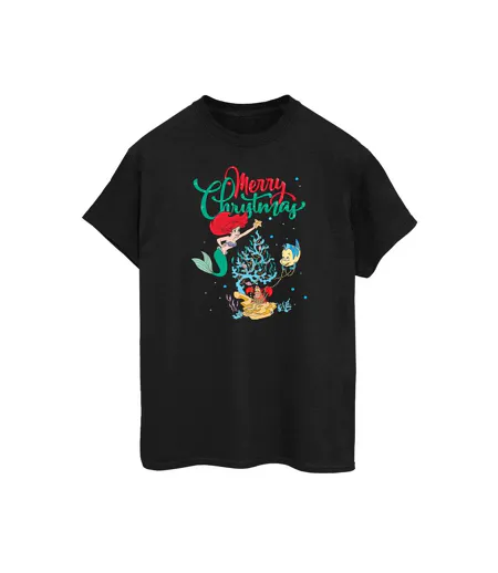 Disney Femme/Les femmes Princesse Ariel Merry Christmas - T-shirt en coton pour homme (Noir) - UTBI51890