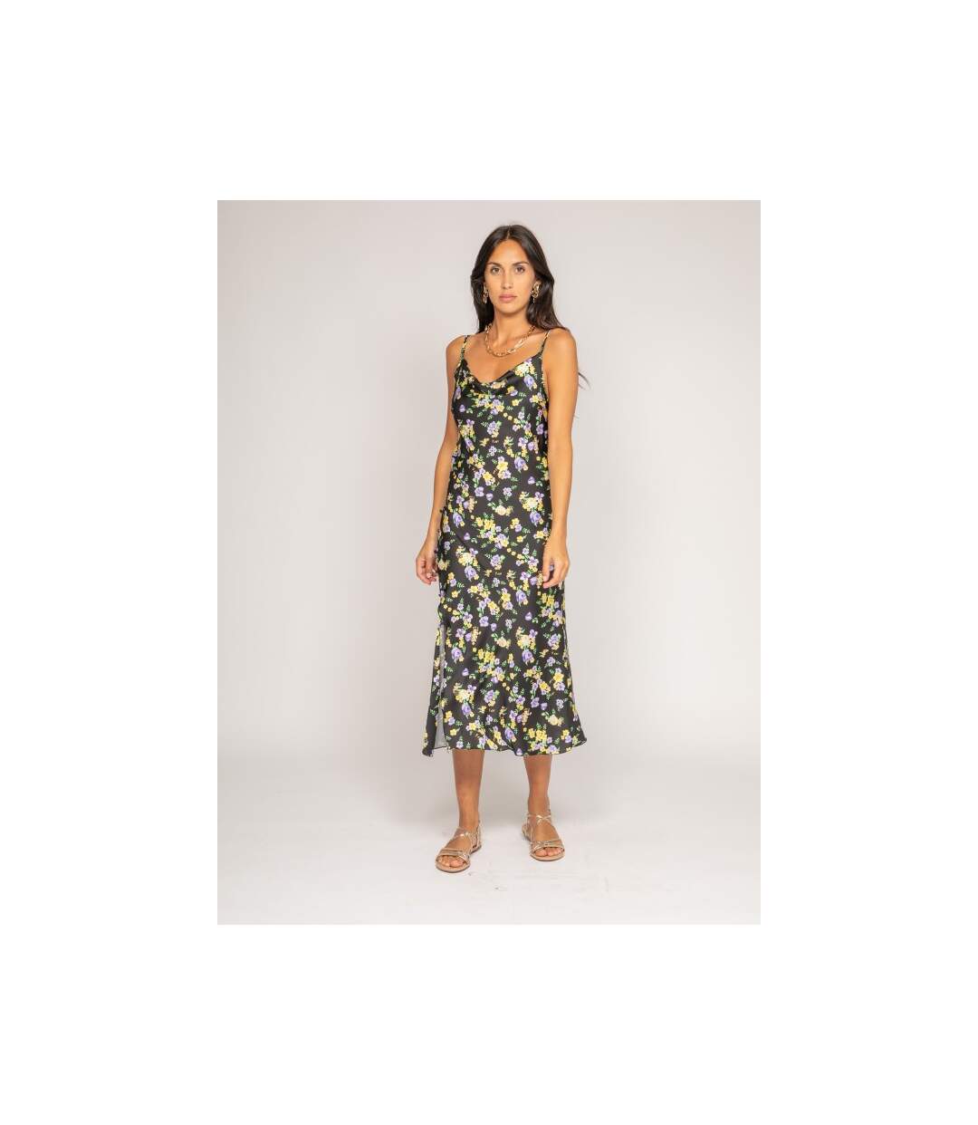 Robe midi motifs satin INZOU - Dona X Lisa-1