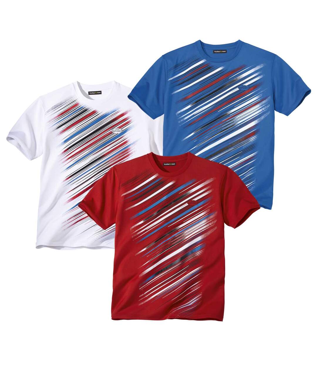 Pack of 3 Men's Sports T-Shirts - Red Blue White Atlas For Men
