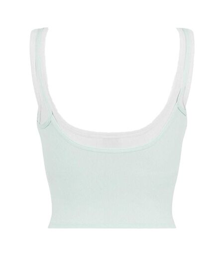 Womens/ladies Rubberised Logo Layered Fitted Tank Top Mint Green White PE Nation