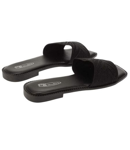 Womens/ladies Sparkling Strappy Flat Sandals Black Generic
