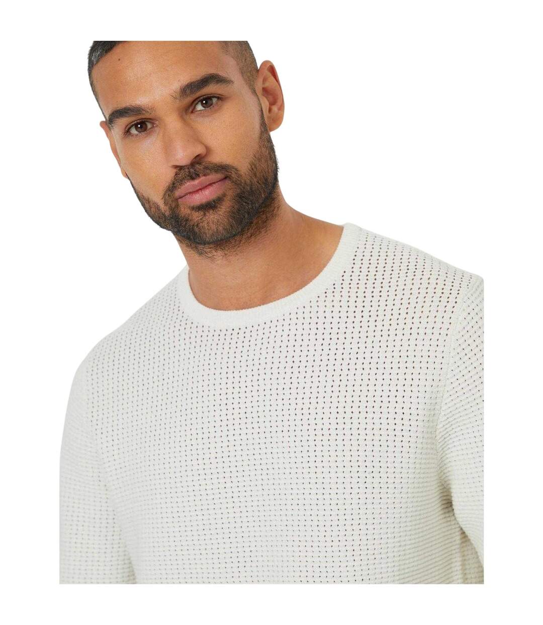 Mens Yarra Textured Regular Jumper Ecru Threadbare-4