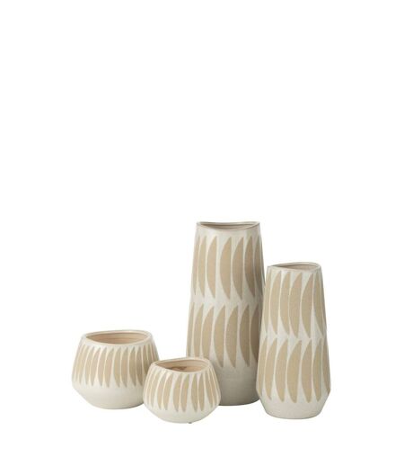 Vase Déco en Grès Kai 40cm Beige & Blanc