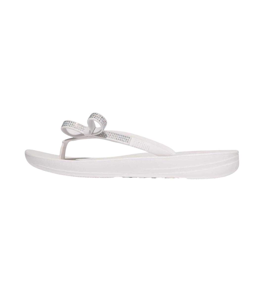 Womens/ladies Iqushion Rhinestone Bow Detail Flip Flops White Fit Flop-3