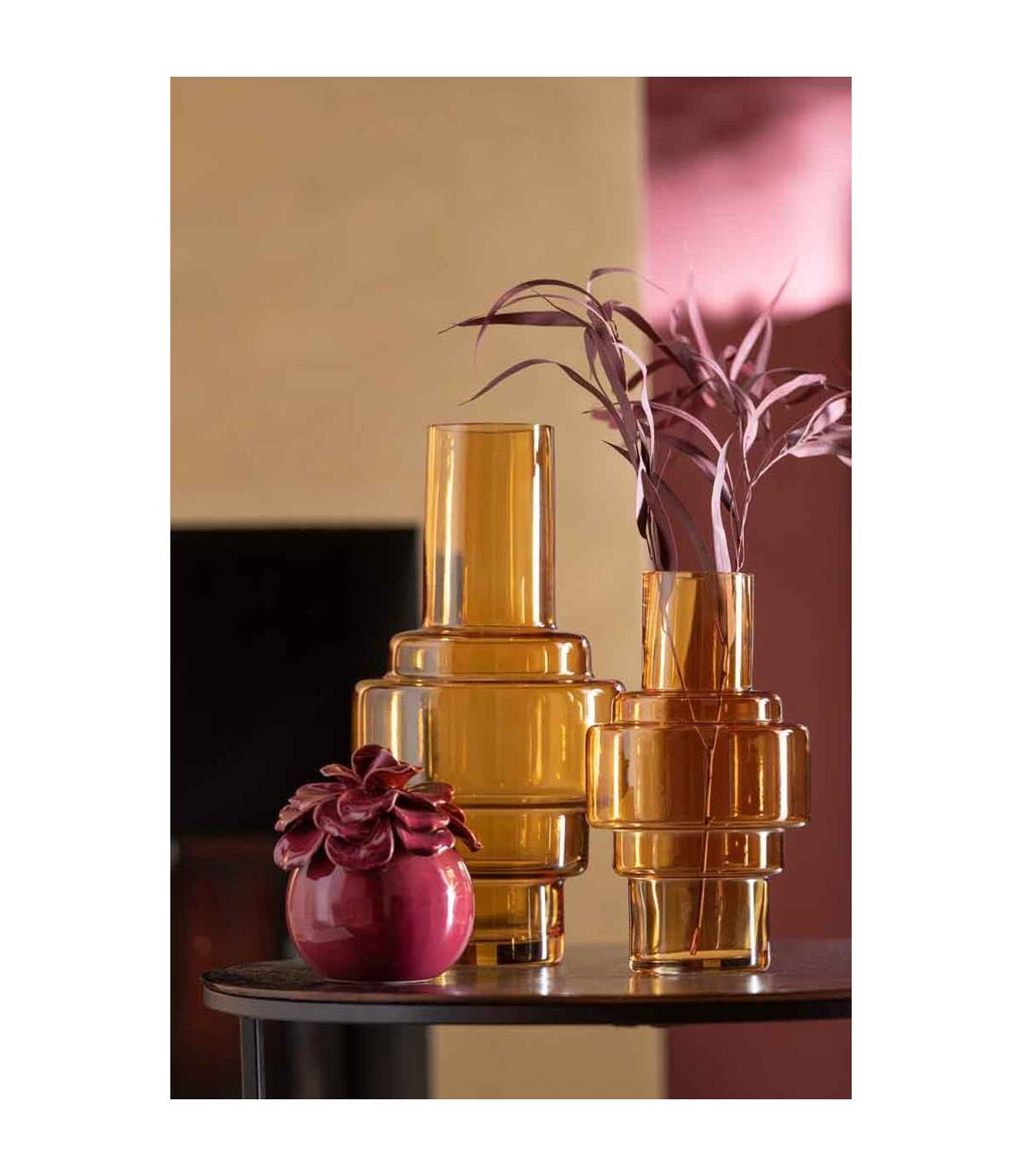 Vase Design en Verre Rino 35cm Ocre-2