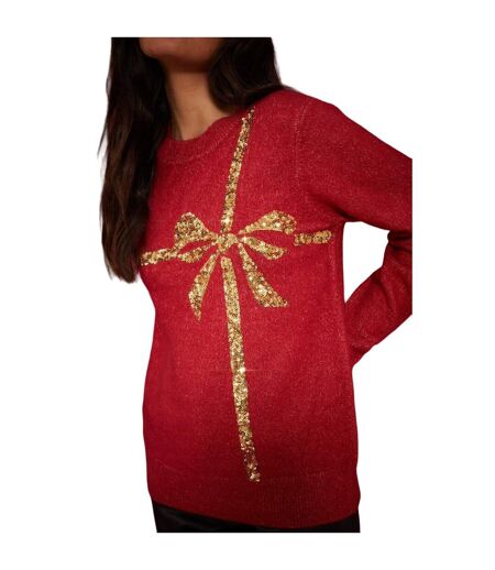 Dorothy Perkins Womens/Ladies Bow Sequins Christmas Sweater (Red)