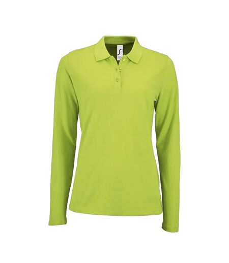 Womens/ladies Perfect Pique Long-sleeved Polo Shirt Apple Green SOLS