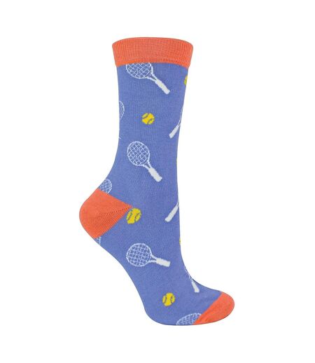 Ladies Novelty Bamboo Socks with Tennis Rackets Design