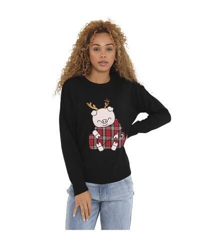 Brave Soul Womens/Ladies Piggy Christmas Sweater (Black) - UTUT1520