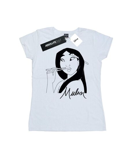 Disney T-shirt en coton Femmes/Ladies Mulan Chopsticks (Blanc) - UTBI15663