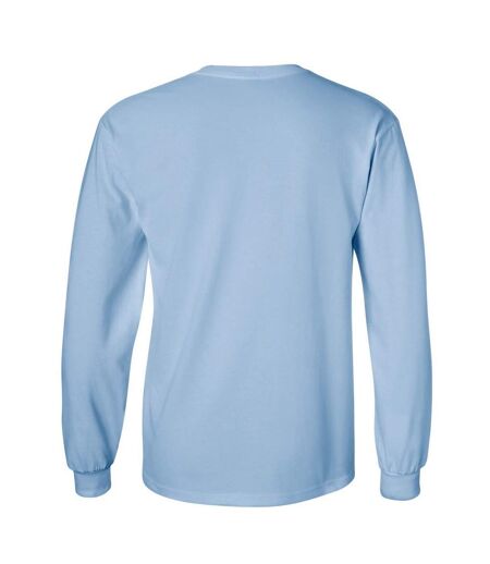 Gildan Mens Plain Crew Neck Ultra Cotton Long Sleeve T-Shirt (Light Blue)