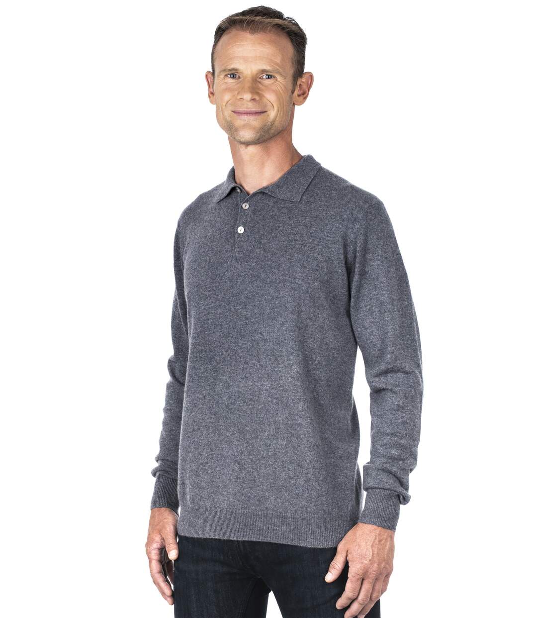 Pull cachemire homme col polo gris