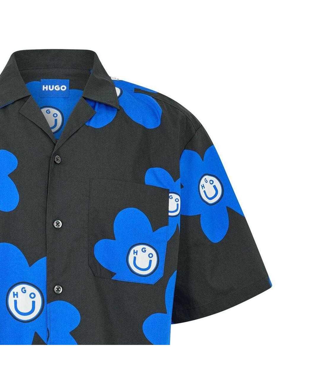 Chemise Manches Courtes Motif/style Fleurs Homme Noir Hugo-2