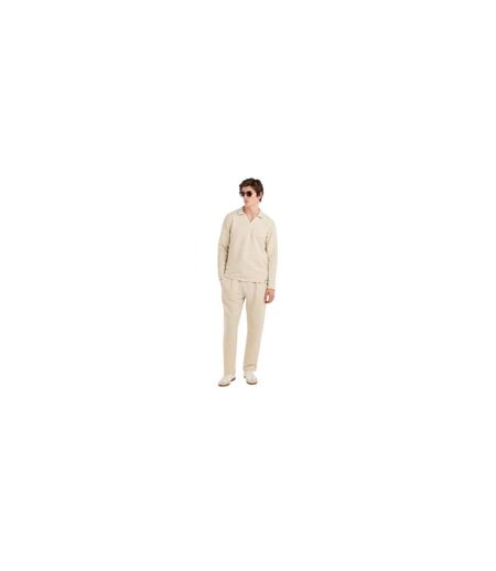 Mens Altius Waffle Long-sleeved Polo Shirt Ecru Prevu