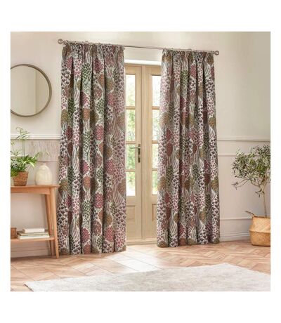 Wylder Ophelia Jacquard Floral Pencil Pleat Curtains (Rednut) (168cm x 137cm)