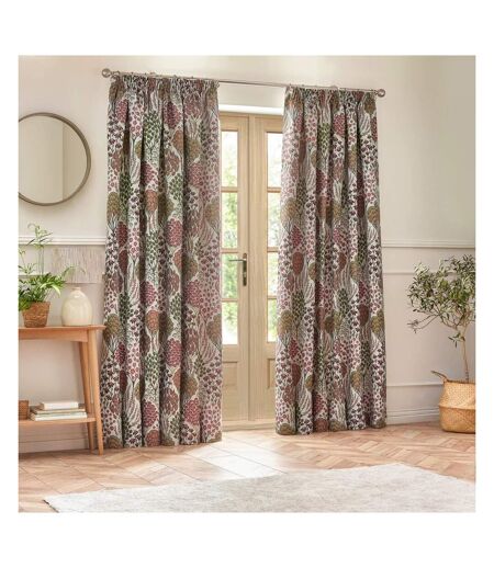 Ophelia jacquard floral pencil pleat curtains 168cm x 229cm rednut Wylder