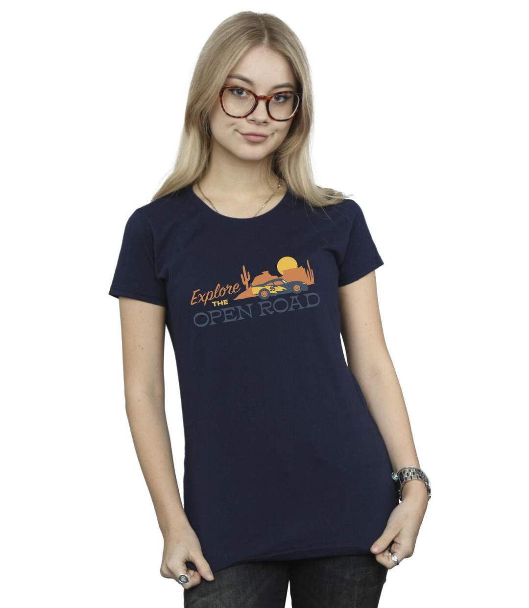 Disney - T-shirt CARS EXPLORE THE OPEN ROAD - Femme (Bleu marine) - UTBI13990-2