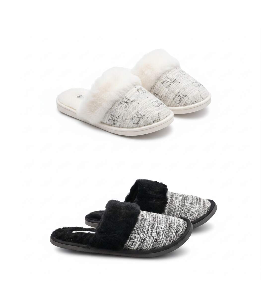 CXL by Christian Lacroix Pantoufles Mules Femme Col Fourrure Pack 2 Paires-3